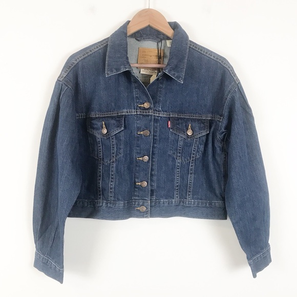 NWT Levi’s Pleat Sleeve Cropped Trucker Denim Jacket Size XS - Picture 4 of 10